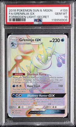 2018 POKEMON SUN & MOON FORBIDDEN LIGHT SECRET #133 FULL ART/GRENINJA GX PSA 10 - Image 1