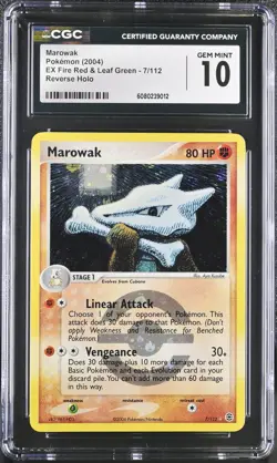 CGC 10 GEM MINT Marowak EX Fire Red & Leaf Green 7/112 Reverse Holo Pokemon Card - Image 1