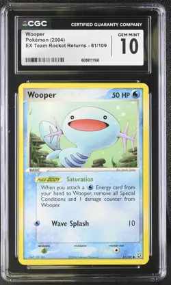 CGC 10 GEM MINT Wooper 2004 EX Team Rocket Returns 81/109 Pokemon Card - Image 1
