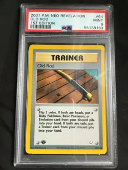 Pokemon Cards: 1st Edition Neo Revelation Common: Old Rod 64/64: PSA 9 - Image 1