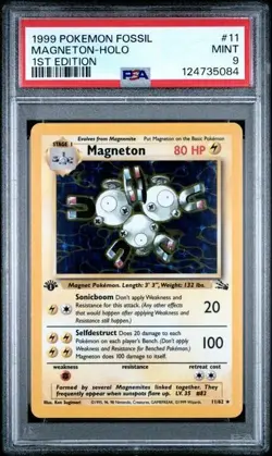 1999 Pokemon Fossil 1st Edition Magneton Holo Rare Card 11/62 Graded PSA 9 - Image 1