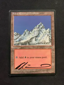 MTG Magic the Gathering x1 Snow Covered Mountain Signed Ice Age Basic Land - Image 1