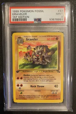 1999 Pokemon TCG Fossil Graveler 1st Edition 37/62 PSA 9 MINT - Image 1