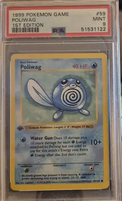 1999 English Pokemon 1st Edition Base Set PSA 9 Mint POLIWAG 59/102 - Image 1