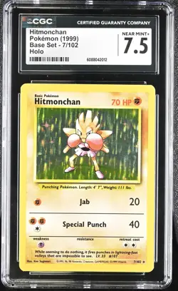 CGC 7.5 Hitmonchan 1999 Base Set 7/102 Holo Pokemon Card - Image 1