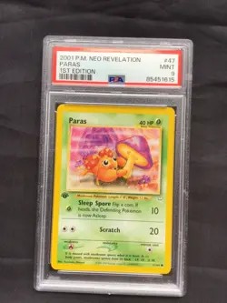 Pokemon Cards: 1st Edition Neo Revelation Common: Paras 47/64: PSA 9 - Image 1