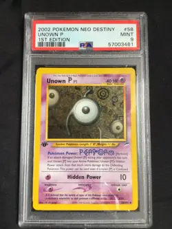 Pokemon Cards: 1st Edition Neo Destiny Uncommon: Unown P 58/105: PSA 9 - Image 1