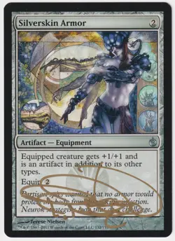 Gold Signed Silverskin Armor LP Mirrodin Besieged Artist Terese Nielsen 2011 MTG - Image 1