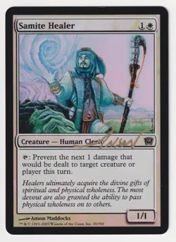 Gold Signed FOIL Samite Healer MP 9th Edtition Artist Anson Maddocks MTG Magic! - Image 1