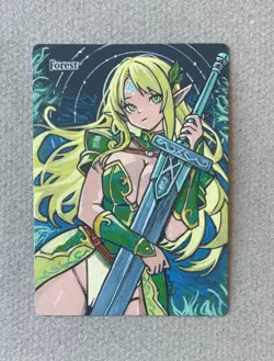 Magic MTG Altered Painted Forest Elf Warrior Anime Girl by white_alters - Image 1