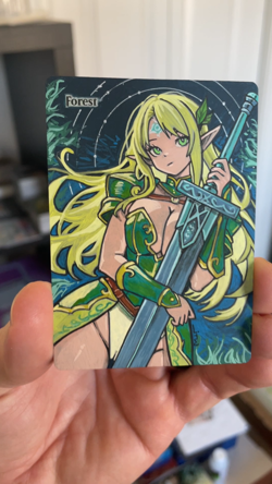 Magic MTG Altered Painted Forest Elf Warrior Anime Girl by white_alters - Image 2