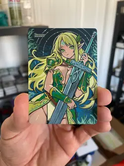 Magic MTG Altered Painted Forest Elf Warrior Anime Girl by white_alters - Image 4