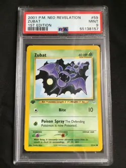 Pokemon Cards: 1st Edition Neo Revelation Common: Zubat 59/64: PSA 9 - Image 1