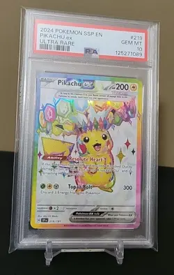 PSA 10 - Pokemon TCG Pikachu EX 219/191 - Surging Sparks Full Art Ultra Rare - Image 1