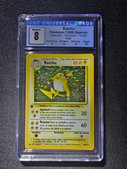 SPANISH CGC 8 Raichu 1st Edition Holo 14/102 Pokemon Card - Image 1