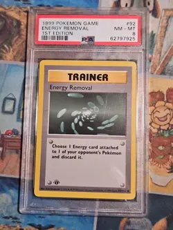 Pokemon Card 92/102 Energy Removal 1st Edition Base Set English - PSA 8 - Image 1