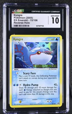 CGC 10 GEM MINT Kyogre 2005 EX Emerald 15/106 Reverse Holo Pokemon Card - Image 1