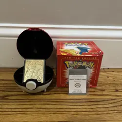 23K Gold Plated CHARIZARD Trading Card 1999 Burger King Pokemon Ball Red - Image 1