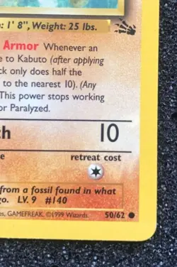Rare Kabuto 50/62 1st Edition Pokemon Card Fossil Set NM Never Played WOTC - Image 5