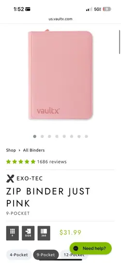 Vault X Just Pink 9-Pocket Exo-Tec Zip Binder - 360 Cards - New - Image 1