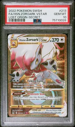 Pokemon SWSH Lost Origin Hisuian Zoroark VStar Gold Secret Rare 213/196 PSA 10 - Image 1