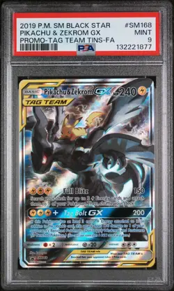 Pokemon Sun & Moon Black Star Promo SM168 Pikachu & Zekrom GX - Tag Team PSA 9 - Image 1