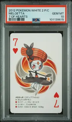 2012 POKEMON WHITE 2 PLAYING CARDS MELOETTA - 7 OF HEARTS - PSA 10 POP 2 - Image 1