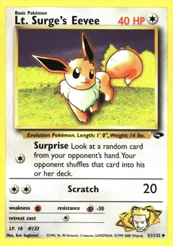 Lt. Surge's Eevee 51/132 Uncommon Gym Challenge Pokemon Card - Image 1