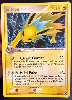 Jolteon 8/115 2005 EX Unseen Forces Pokemon Card TCG Reverse Holo Rare - Lp - Image 2