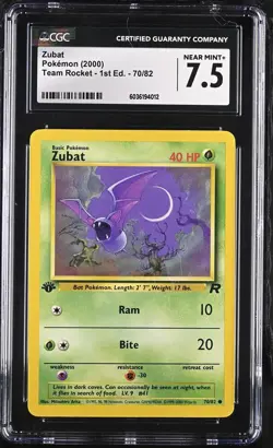 2000 Pokemon Team Rocket - 1st Ed. Zubat CGC 7.5 - Image 1