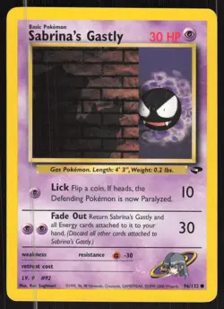 Pokemon TCG Gym Challenge #096/132 Sabrina's Gastly (96) LP - Image 1