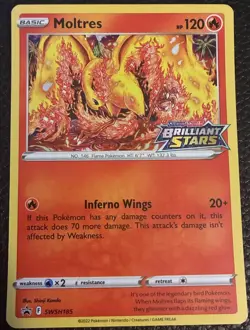 MOLTRES SWSH185 BRILLIANT STARS Pokemon PRE-RELEASE STAMPED PROMO HOLO, NM- - Image 1