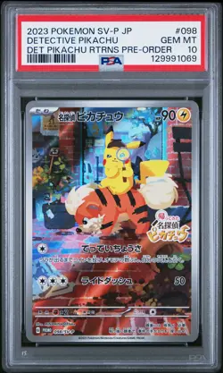 2023 POKEMON JPN SV-P PROMO #098 DETECTIVE PIKACHU PSA 10 - Image 1