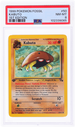 1999 Pokemon Fossil Kabuto 1st Edition #50 PSA 8 - Image 1