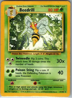 Beedrill 17/102 Non Holo Base Set - Pokemon Card - LP - Image 1