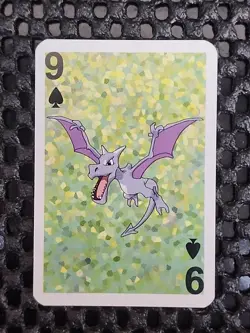 Aerodactyl Pokemon 1999 Mini Deck Playing Cards 2.5x1.75in Nine Of Spades Green - Image 1