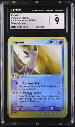 CGC 9 MINT Espeon 2003 EX Sandstorm 16/100 Reverse Holo Pokemon Card - Image 1