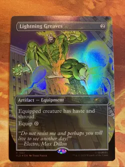 MTG Foil Borderless Lightning Greaves SLD: Marvel's Spider-Man: Villainous Plots - Image 1