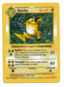 Pokemon Card: Raichu HOLO 14/102 SHADOWLESS Base Set Vintage Rare! EXC - Image 1