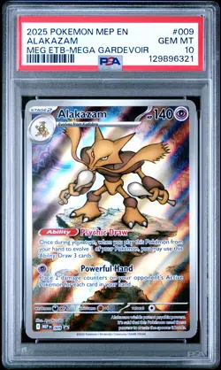 2025 POKEMON MEP EN-ME BLACK STAR PROMO #009 ALAKAZAM PSA 10 - Image 1