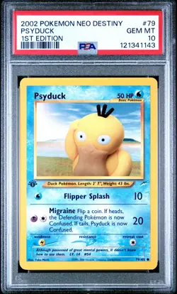 2002 Pokemon Neo Destiny #79 Psyduck 1st Edition PSA 10 GEM MINT - Image 1