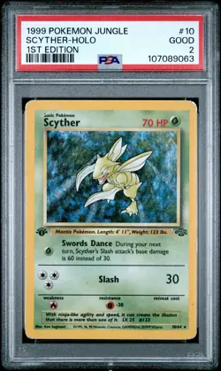 1999 POKEMON JUNGLE #10 SCYTHER HOLO 1ST EDITION PSA 2 GOOD - Image 1