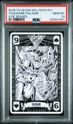 2018 YU-GI-OH! WSJ 50TH ANNIVERSARY 9 OF SPADES DARK PALADIN/YAMI YUGI PSA 10 - Image 1