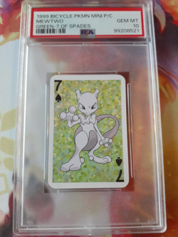 1999 Pokemon Mewtwo 7 of Spades Bicycle Mini Poker Playing Card PSA 10 Gem Mint - Image 1