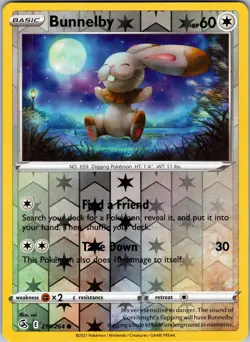 Pokemon TCG Bunnelby SWSH Fusion Strike 214/264 Reverse Holo Common Card NM - Image 1