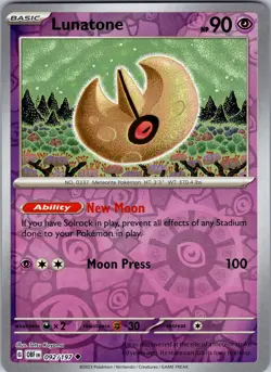 Pokemon TCG Lunatone S&V Obsidian Flames 092/197 Reverse Holo Uncommon Card NM - Image 1