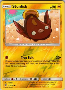 Pokemon TCG Stunfisk S&M Unified Minds 67/236 Reverse Holo Common Card NM-M - Image 1