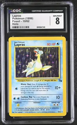 CGC 8 Lapras 1999 Fossil 10/62 Holo Pokemon Card - Image 1