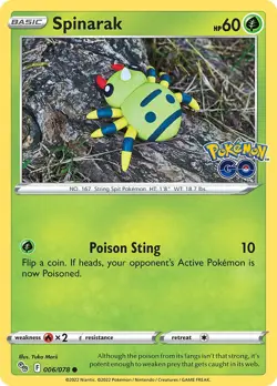 Spinarak 006/078 Pokemon GO Regular NM-Mint Pokemon Card TCG - Image 1