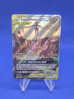 Pokemon Sun & Moon Espeon & Deoxys GX SM240 Black Star Promo Damaged/Creased - Image 1